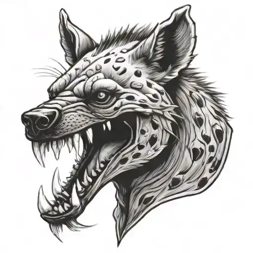 hyena skull with dagger going through mouth open tattoo design idea