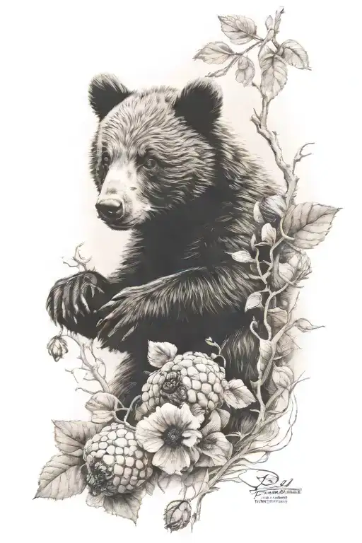 beehive black bear cub tattoo design idea