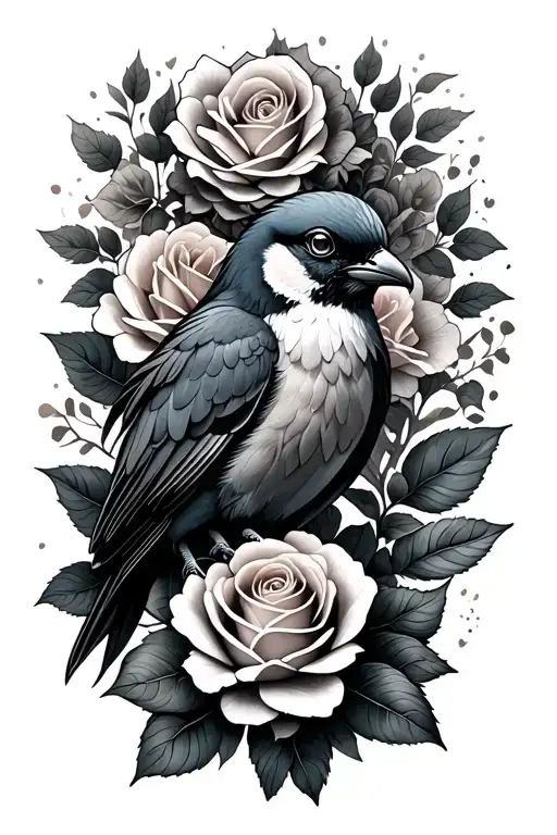 bird and rose tattoo design idea