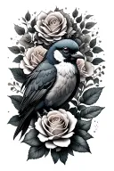 bird and rose tattoo design idea