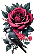 bird and rose tattoo design idea