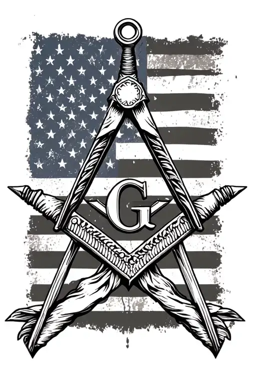 Masonic sextant emblem with distressed American flag background tattoo design idea