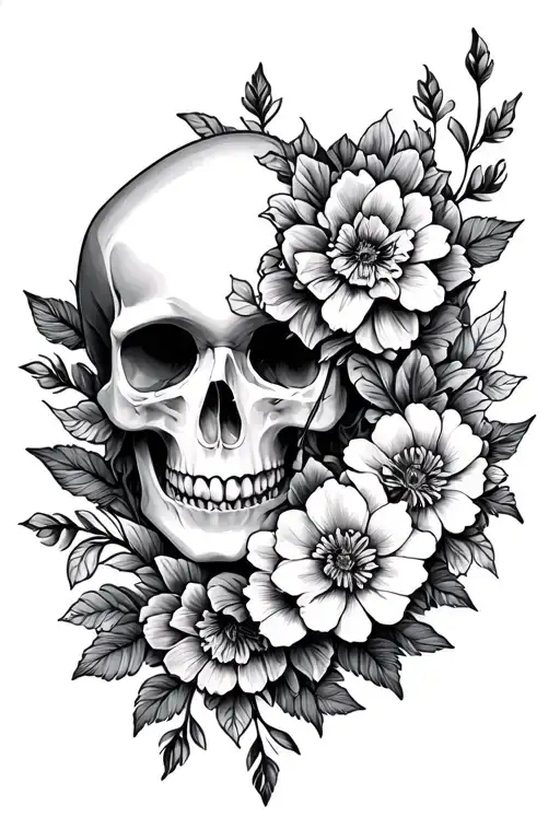 daintly skull flowers mandala tattoo design idea