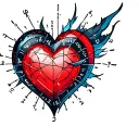 Stylized heart surrounded by GPS Coordinates Falling tattoo design idea