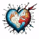 Stylized heart surrounded by GPS Coordinates Falling tattoo design idea