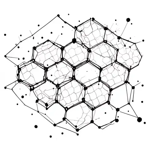 Hexagons in the form of honeycombs and paths from microcircuits that are scattered into particles. The flow of honeycomb black circuit. tattoo design idea