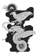 surrounding a gods eye, serpent south, jaguar west, dragon north, eagle east. tattoo design idea