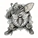 wu-tang clan logo in background with killer ninja bees manga style tattoo design idea