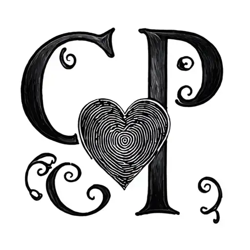C P alphabet with fingerprint heart tattoo design idea