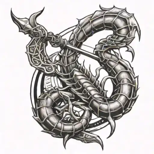 scorpion tails and archery bow tattoo design idea