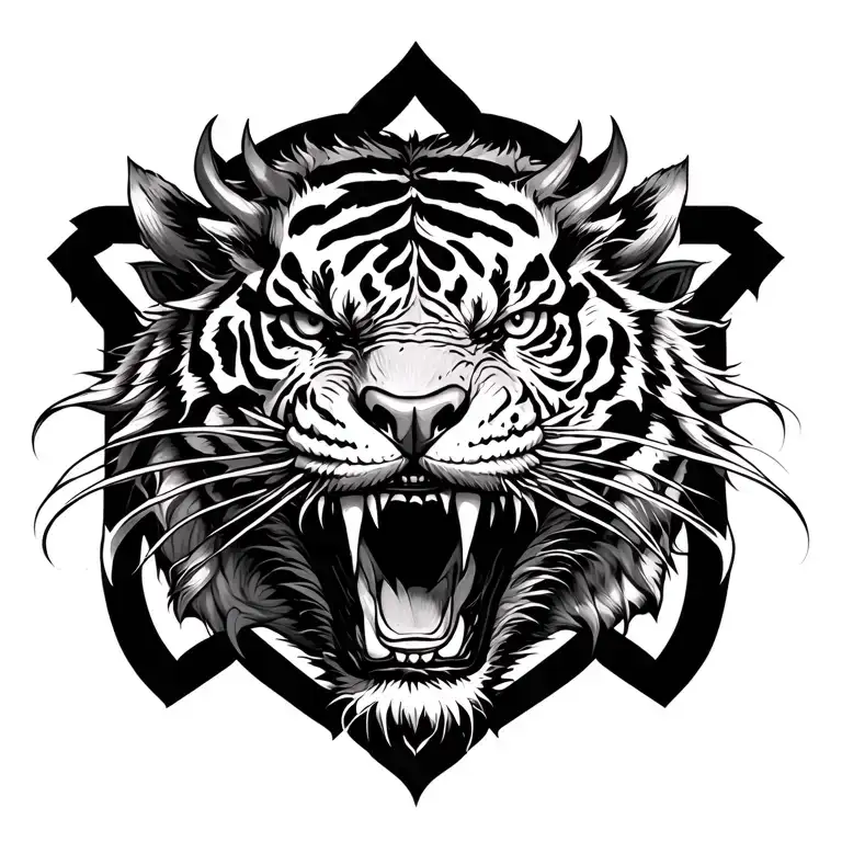 Tigre attacks dragon bites tattoo design idea
