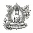 spiritual lotus, chakras symbols, budda in an asian landscape tattoo design idea