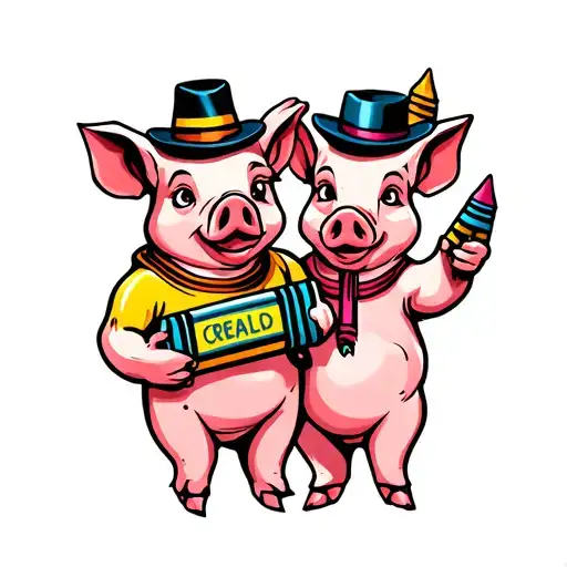 piggie and gerald character holding crayons tattoo design idea