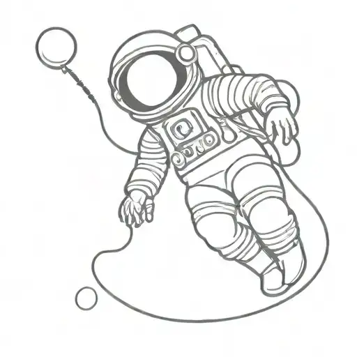 simple cartoon astronaut floating with a tether alone tattoo design idea