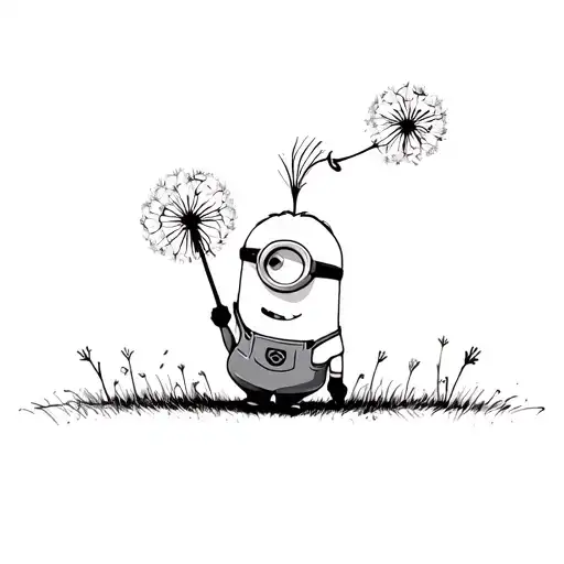 minion holding dandelion transforming tattoo design idea