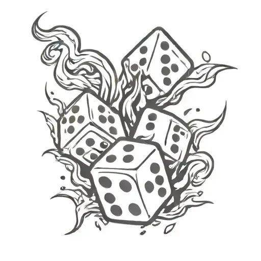 flaming dice rolling tattoo design idea