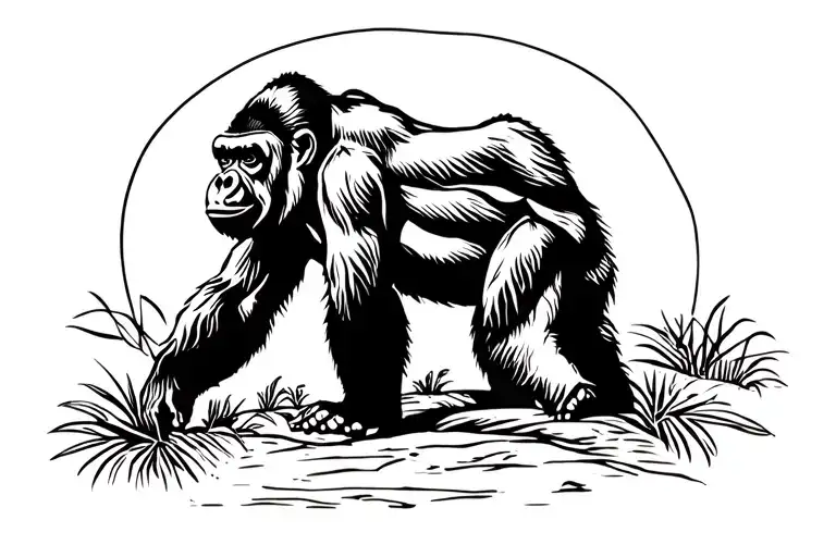 gorilla in African safari scene tattoo design idea