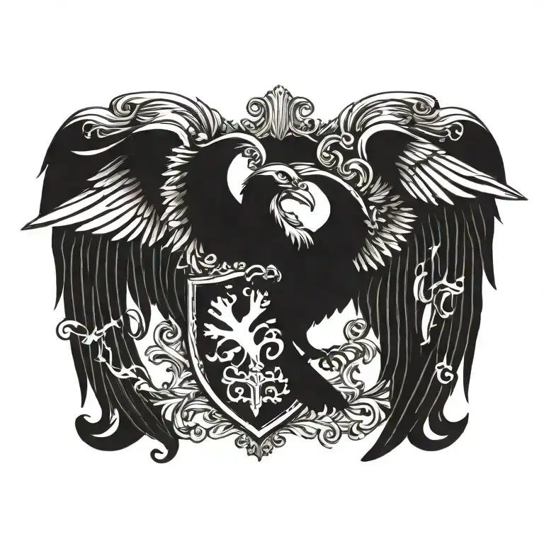 Coat of arms wings of dove emblem surrounded tattoo design idea