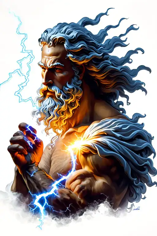 Zeus holding a lightning bolt tattoo design idea