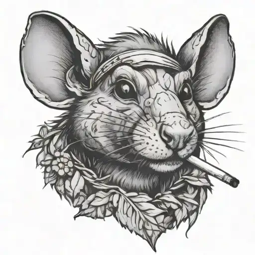 drunk redneck  hillbilly rat smoking weed tattoo design idea