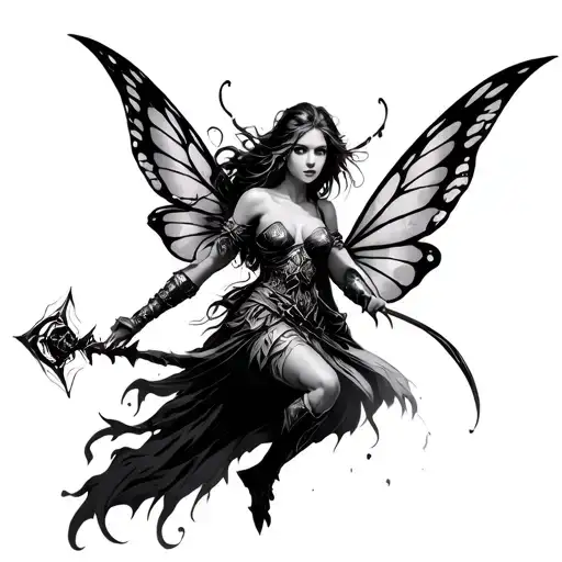 Fairy warrior wielding tattoo design idea