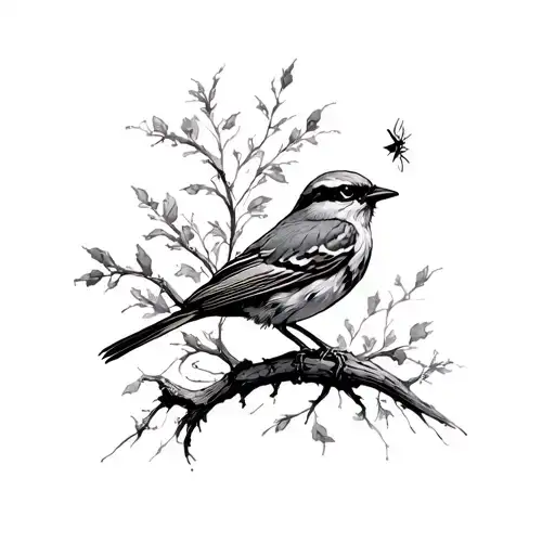 A mockingbird singing in the midst of shoegaze album covers tattoo design idea