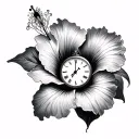 hibiscus flower with broken clock face tattoo design idea