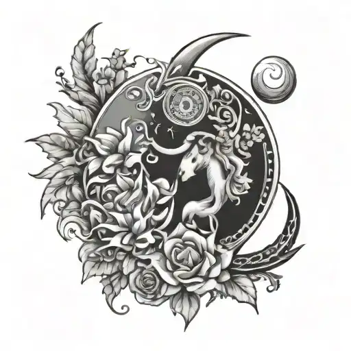 capricorn flowers moon and sun with flowers tattoo design idea