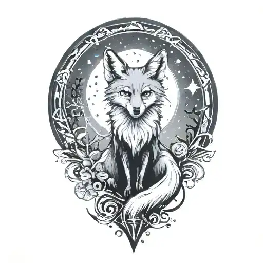Fox and spider and witch and moon tattoo design idea