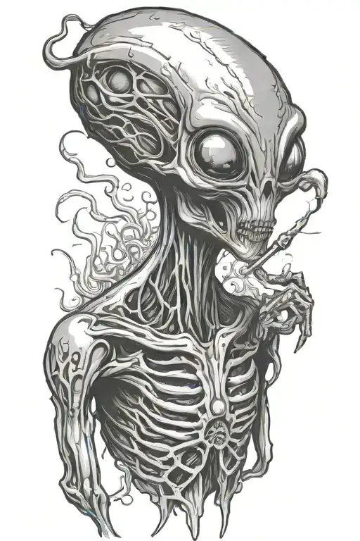 alien smoking weed tattoo design idea