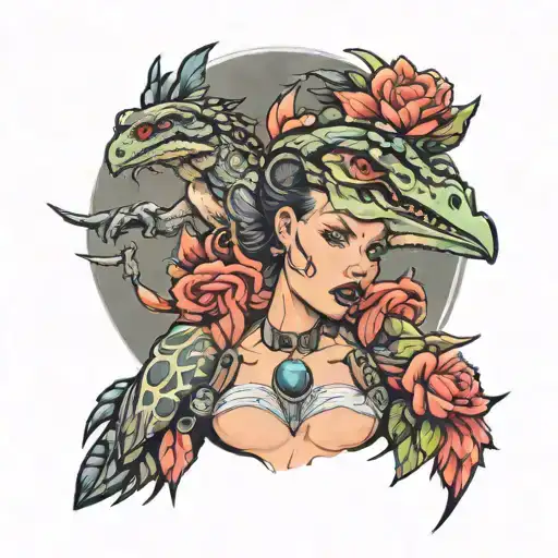 raptor pinup girl tattoo design idea