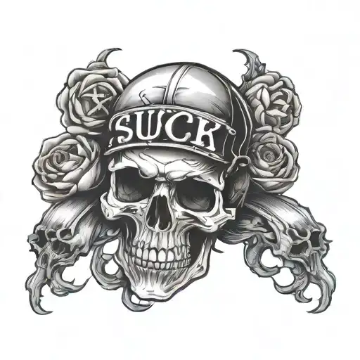embrace the suck slogan with skull  tattoo design idea