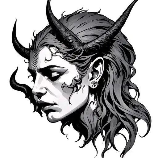 The devil whispers to the ear tattoo design idea