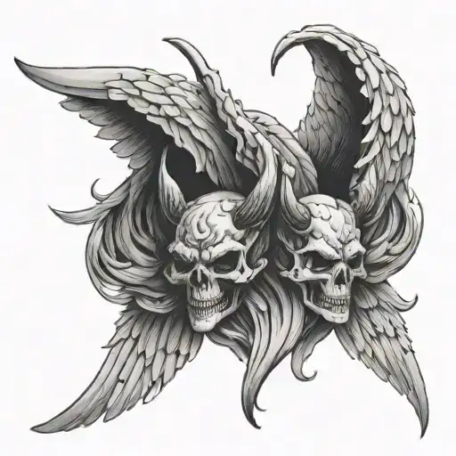 angel wings and devil horns tattoo design idea