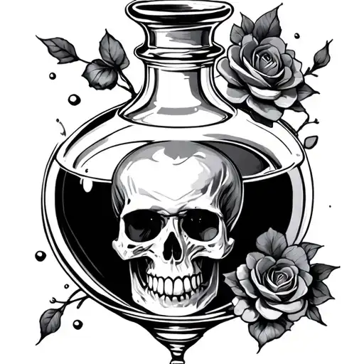love potion with skull inside tattoo design idea