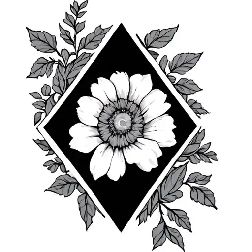 rhombus with vines on the outside and a bunch of flowers in the inside tattoo design idea