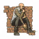 Brick wall with human sitting on top of it representing human sitting on trauma tattoo design idea