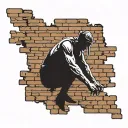 Brick wall with human sitting on top of it representing human sitting on trauma tattoo design idea