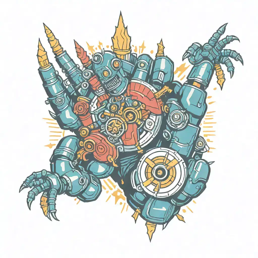 robot and god hand tattoo design idea