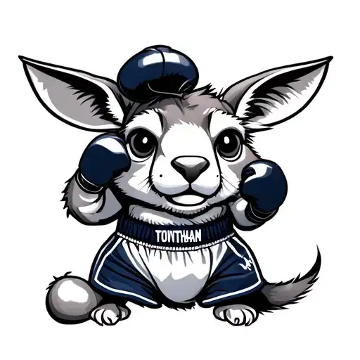 Boxing kangaroo wearing boxing shorts with the Tottenham logo on it. tattoo design idea