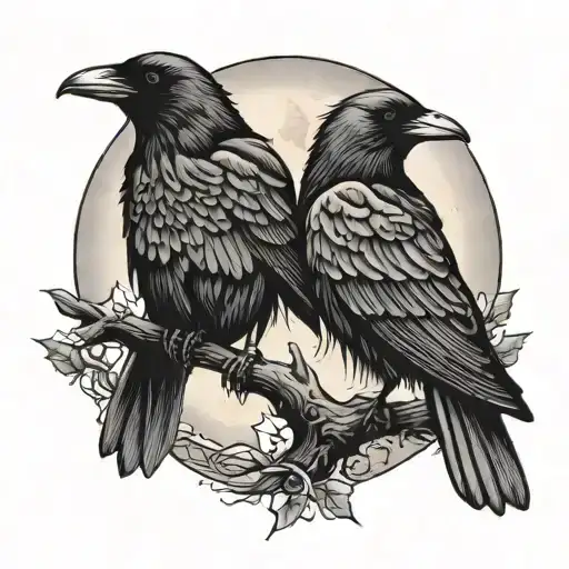 art of two crows with the full moon as background  tattoo design idea