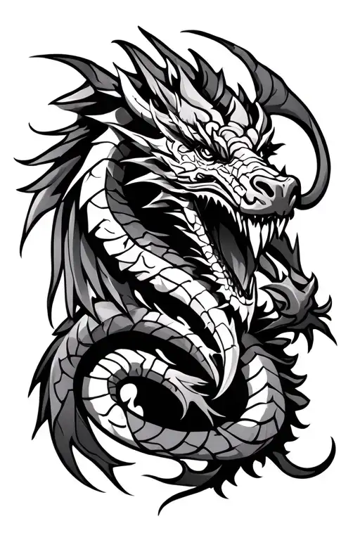 Nordic runes and dragon tattoo design idea