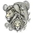 'lion and elephant head tattoo design idea