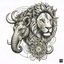 'lion and elephant head tattoo design idea