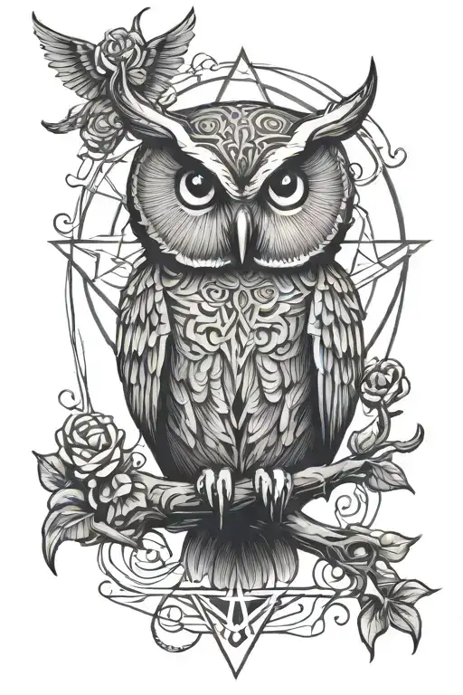 owl and pentagram tattoo design idea