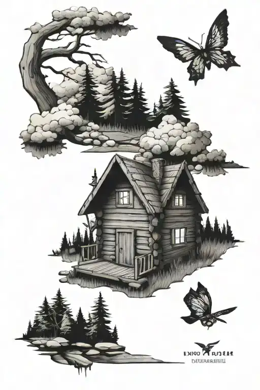 log cabin tattoo tattoo design idea