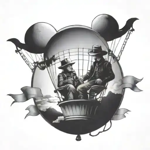 2 cowboys in a hot air balloon tattoo design idea