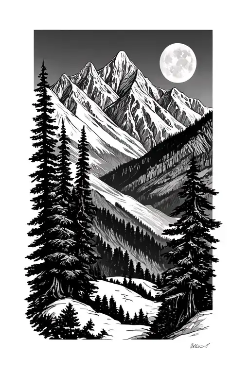 outdoors mountains trees tattoo design idea