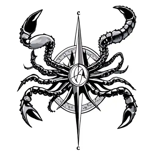 scorpion octopus on a viking compass tattoo design idea