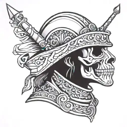 traditional Spanish conquistador with a skull face tattoo design idea